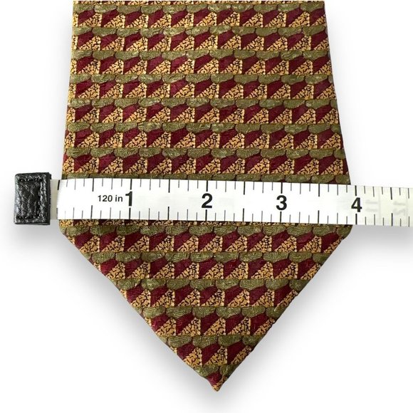 Andrew Scott Mens Tie 4 x 60 Long Geometric Gold Red Handmade 100% Silk EUC - Picture 6 of 7